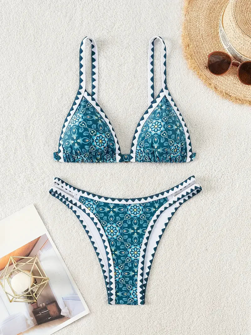 ZTVitality Sexy Push Up Floral Print Bikini Set 2025 New Arrival Padded Bra Whip Stitch Swimsuit Women's Swimwear Summer Biquini