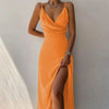 Elegant Sexy Evening Party Dress for Women 2022 New Midi Long Bodycon Slip Dresses Summer Thigh Split Vestidos De Fiesta