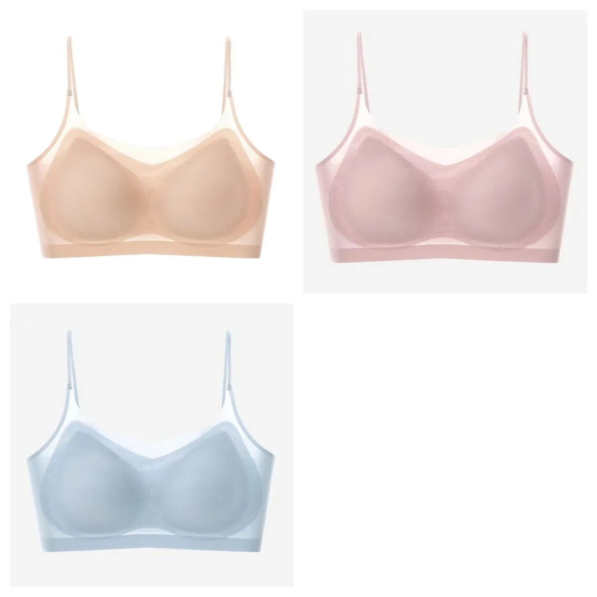 3Pcs/Set Ultra-thin Bras Women Ice Silk Small Chest Underwear Sexy Lingerie Padded Seamless Bra Summer Tube Top