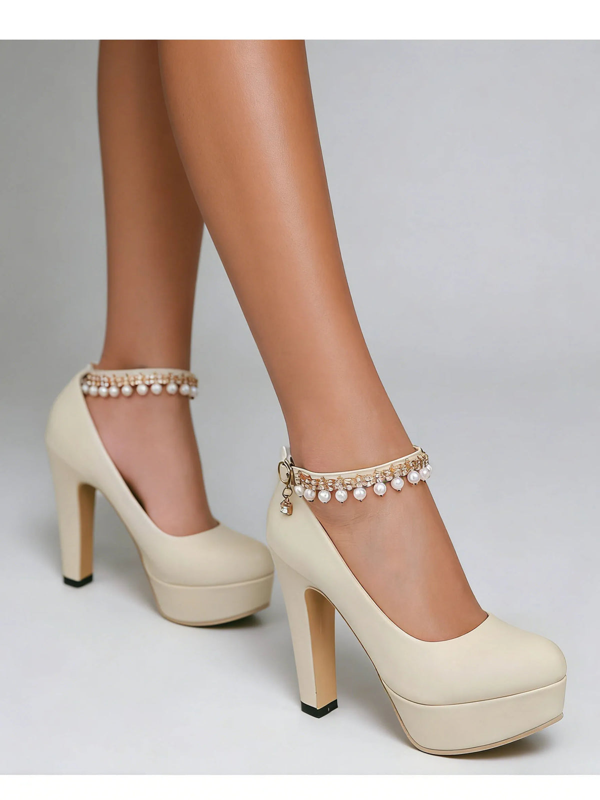 2026 Big Size 33-43 Classic Black Office Lady Beading Ankle Strap Platform Pumps Elegant Red 12cm Party High Heels Shoes Women