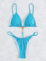 Sexy One Piece Swimwear Swimsuit Women Triangle Backless Crystal Decor Thong Sky Blue Bikinis Set Bathing Suit Beach Bikini 2026