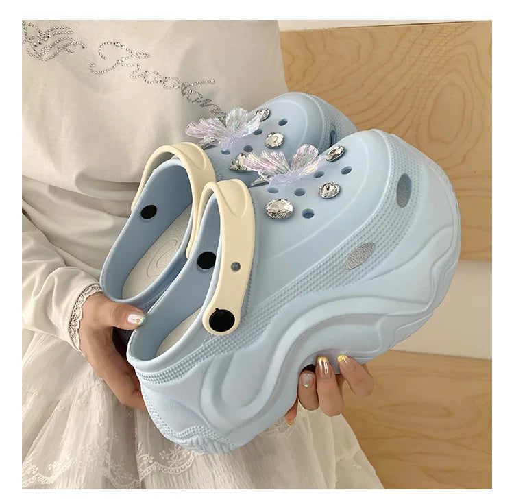 Cute DIY Butterfly Fashion Clogs For Women Summer Platform Shoes Soft EVA 2 Way Wear Sandals For Female Indoor Street Slippers
