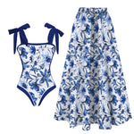 2025 New 2-Piece Shoulder Ruffle Swimsuit With Cover Up Sexy Women Swimwear Push Up Biquini Bathsuit Bodysuit Beachwear Dress