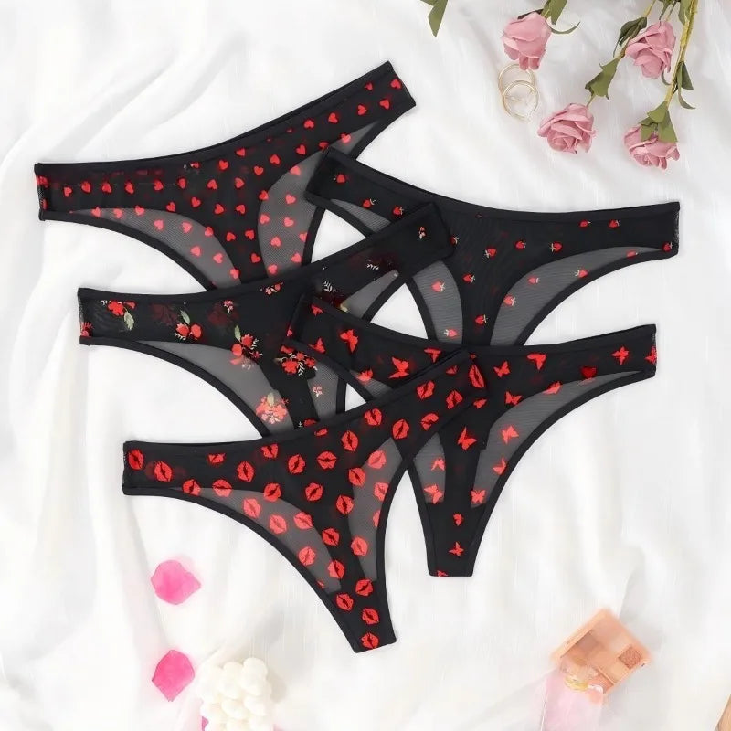 5pcs/Set Print Design Sexy Women thongs Fashion New Panties Underwear Breathable Comfortable Lady G-string Elegant Sexy Lingerie