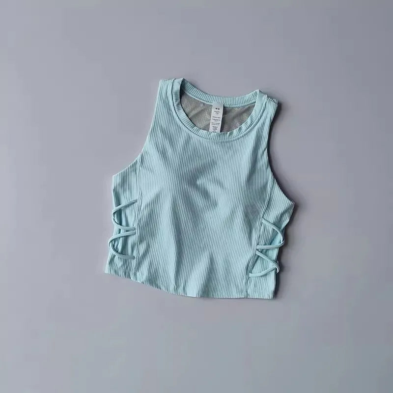 Women's Quick-Drying Breathable Yoga Vest for Fitness And Pilates Tight-Fit Exercise Top with Fixed Chest Cushion