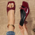Sexy high heels slippers 2026 summer new luxury brand square heel sandals women's bow slim slippers women's shoes large size