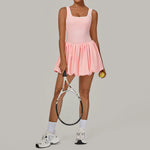Tennis Dress for Women with Built in Shorts Womens Athletic Dresses Sleeveless Boat Neck Active Workout Skort Dress