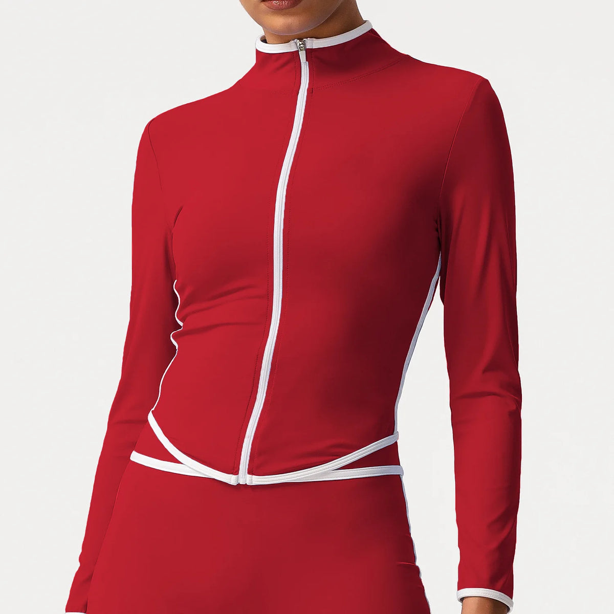 Women's Yoga Top Color-Block Zipper Stand Collar Bare Jacket Autumn Winter Outerwear Running Fitness Long Sleeve Coat