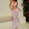 Sexy Mesh Long Skirt 3 Piece Bikini Set Women Pink Metal Starfish Push Up Bra Thong Swimsuit 2026 Bathing Suit Holiday Swimwear