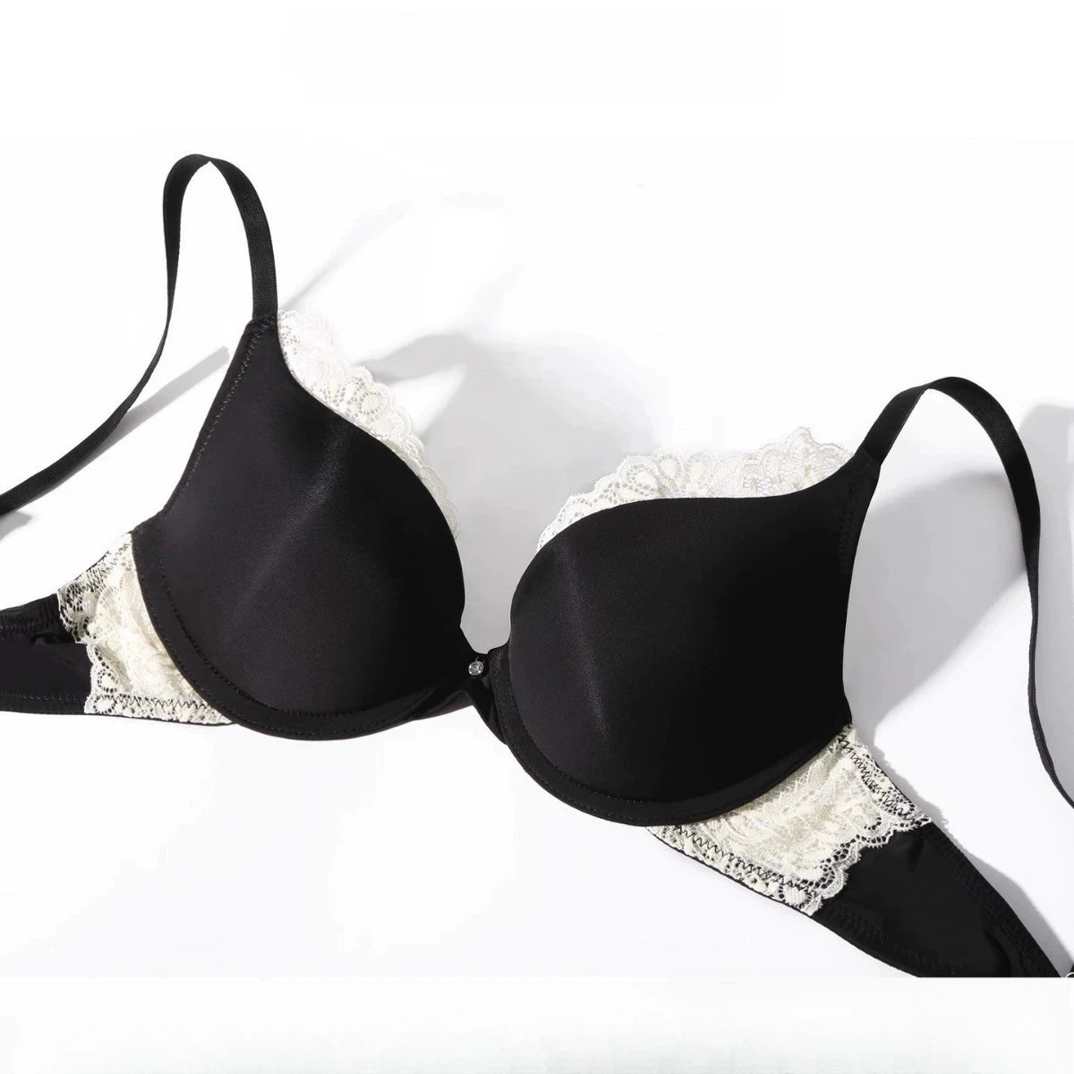 Sexy Lace Women Underwear Set Shiny French Push Up Bra Set 3/4 Cup Plus Size Underwire Brassiere Deep V Lingerie and Panties