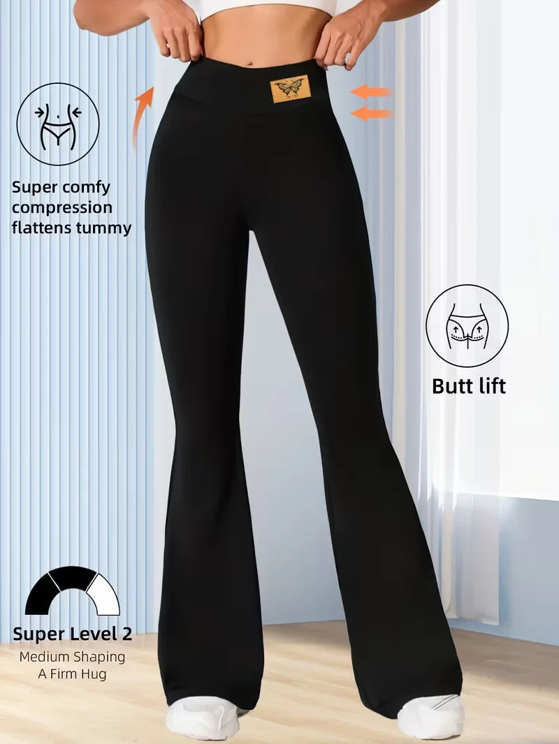 Women's Spring Summer Black Retro Wide-Leg Flare Pants, High-Waisted Slim-Fit Elastic Waist Casual Trousers, Season-Ready ,Jeans