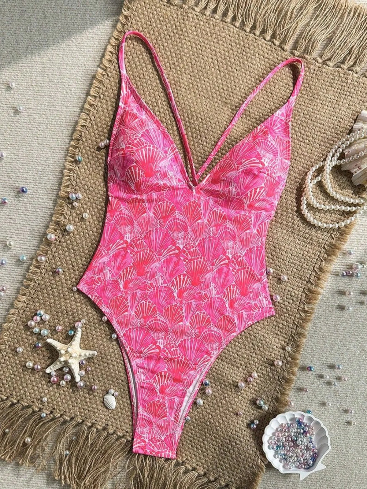 Sexy Pink Floral Print Swimwear Women 2026 Deep V Neck Slim Tummy Control One Piece Swimsuit Beach Hoiday Bathing Suit Monokini