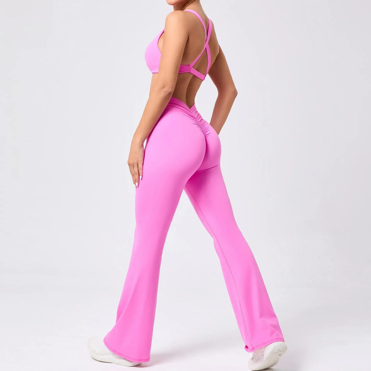 Women's Seamless Yoga Sets Brushed Fabric Flared Hip-Lifting Pants Cross Beauty Back Bra Suits Gym Workout Fitness Training Sets