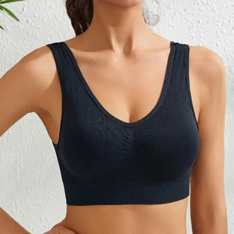 Women Seamless Underwear Sports Tank Female Plus Size Bras Non-wire No-pads Crop Top Sexy Lingerie Solid Color Camisole S-5XL