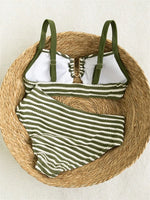 Sexy Black Striped Two Piece Bikini Set Women Metal U Neck Push Up Bra Belt High Waist Swimsuit Beach Bathing Suit Swimwear 2026