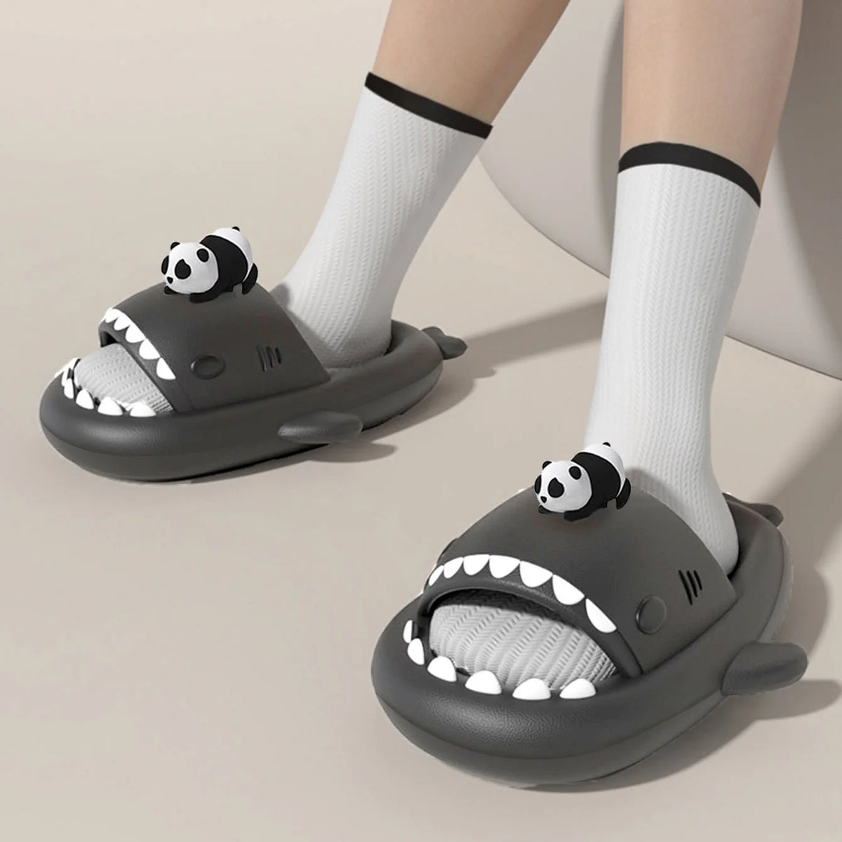 4cm Thick Sole Shark Slippers For Women Men Indoor Beach Slides Cute DIY Night Glowing Lantern Couples Summer Street Sandals