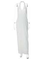 FDYOUI 2026 Summer Backless Ruched White Long Maxi Dress for Woman Elegant Sexy Halter Sleeveless Loose Evening Party Dresses