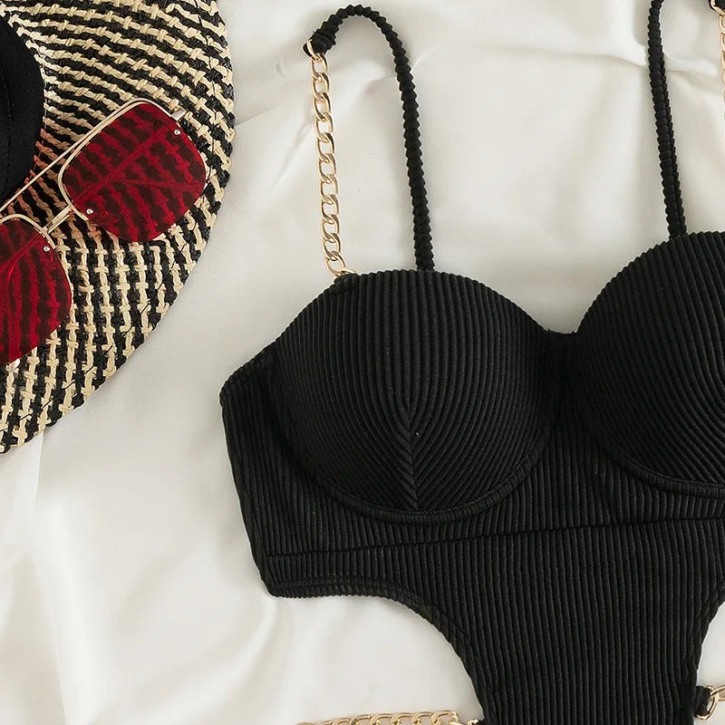 Sexy Ribbed Underwired Bra Cup Female Swimwear One Piece Swimsuit Women Backless Monokini High Cut Bathing Suit Swim Bodysuit
