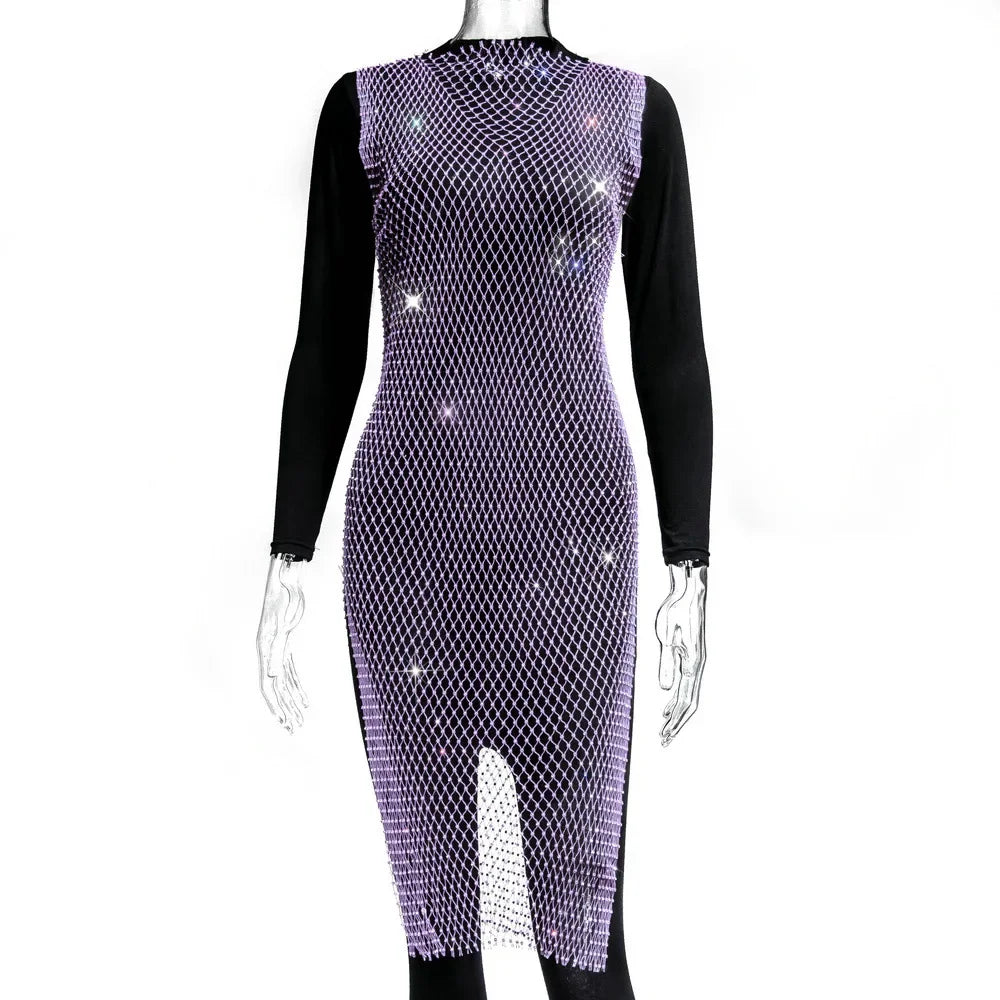 New Sexy Swimsuit Bikini Cover Up Beach Dress Women Mesh Slit Sparkling Crystal Diamond Cover Ups for Swimwear Women Pareo Plage