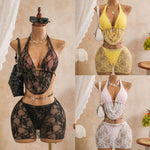 Sexy Black Mesh Shorts 3 Piece Bikinis Sets2026 Women Pearls Push Up Tassel Bra Swimsuit Beach Holiday Bathing Suit Swimwear