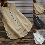 Women Vintage Cotton Linen Tanks Tops Round Neck Floral Print Shirt Summer Sleeveless Blouse Elegant Female Casual Loose Tops