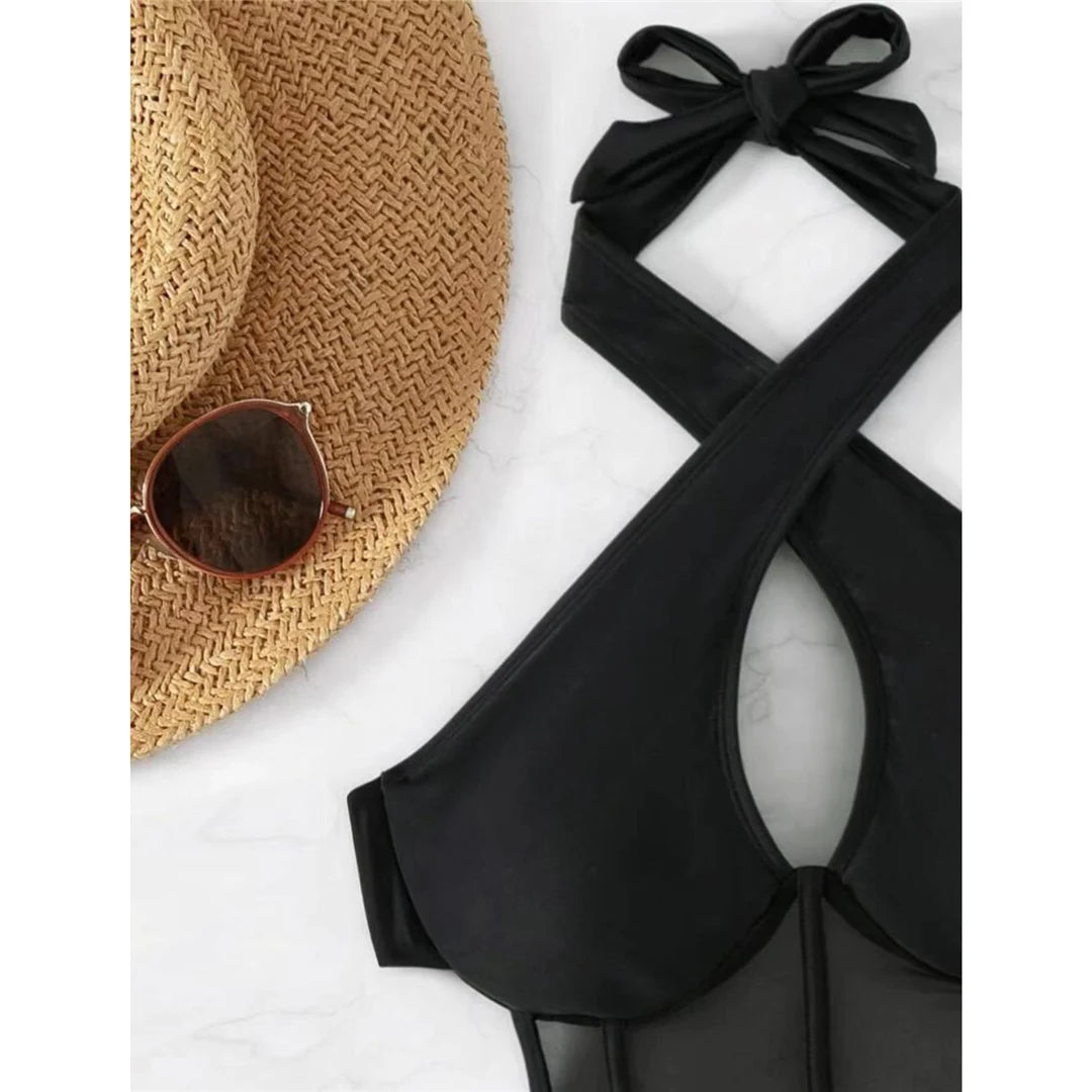 S - XL Underwired Cut Out Halter Women Swimwear One Piece Swimsuit Female Monokini High Cut Bather Bathing Suit Swim Lady V4418