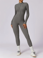Half zip integrated long yoga jumpsuit solid color sexy long sleeved integrated sportswear for women