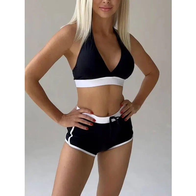 Sexy High Waist Bikini Shorts 2026 Women Swimsuit Two Pieces Swimwear Female Sports Casual Bikinis Set Black Bathing Suits Pool