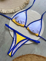 Solid color sexy embroidered Brazilian flag bikini set, women's swimsuit 2-piece set, summer beach bikini