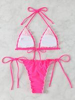 Triangle Halter String Bikinis 2026 Women Sexy Ruffle Swimsuit Solid Cherry Swimwear Female Bathers Bathing Swimming Swim Suit