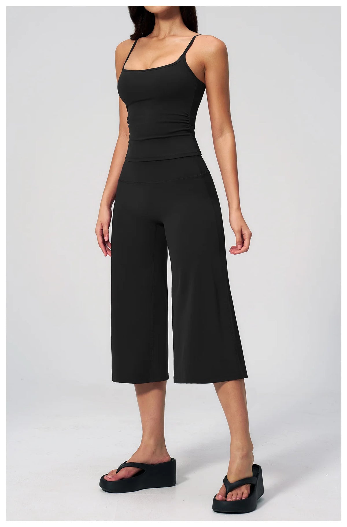 Gym Workout Yoga Sets Women Square Neck Slimming Sports Tank Top Fitness Gym Suit Outdoor High Waist Flare Pants Two-piece Set