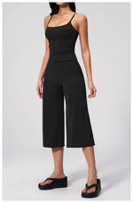 Gym Workout Yoga Sets Women Square Neck Slimming Sports Tank Top Fitness Gym Suit Outdoor High Waist Flare Pants Two-piece Set