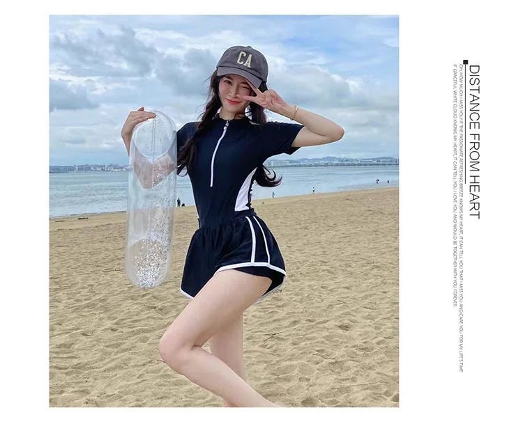 New Women's Swimsuit, One-piece Coverage Slimming EffectConservative Sports Style Hot Spring Flat Leg Pants Swimsuit Plus Size