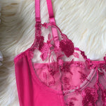Toucheart Sexy Lingerie Embroidery Printing Bra Garters Set For Women Mesh See- Through Hollow Out Exotic Sexy Underwear Suit