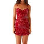 Women Sexy Beaded Sequins Flower Embroidery Sleeveless Cami Dress Summer Cross Backless Spaghetti Strap Mini Dresses