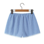 New French Style Lazy Loose Home Casual Button Lace Stripe Shorts For Woman Casual Elegant Fashion Style Pure Desire Casual QRCF