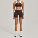 Women's Seamless Yoga Sets Sports Gym Fitness High-Waist Hip Lifting Shorts Suits Training Running Workout Beautiful Back Sets