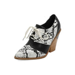 Snake Print Pumps Women Lace Up Brogue Shoes Pointed Toe Wedge Heels Deep Mouth Plus Size 40 41 42