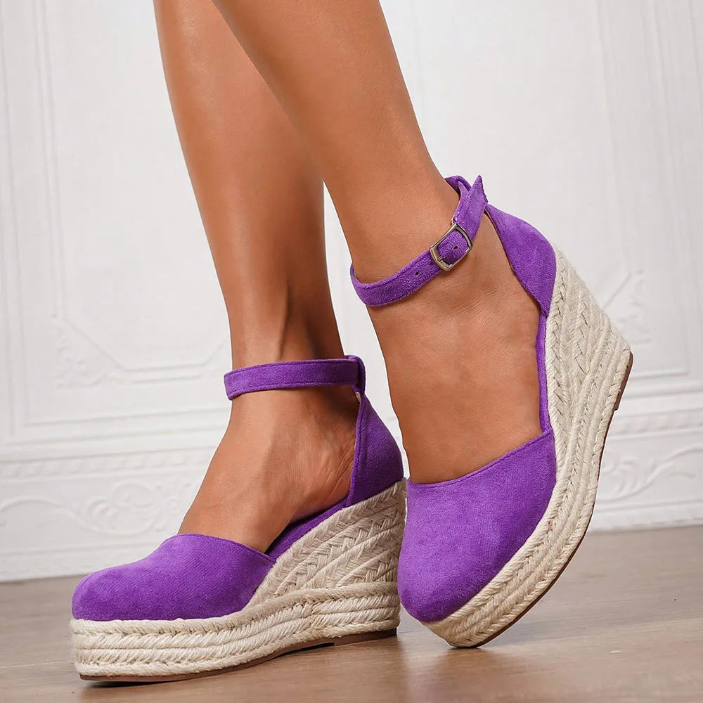 2025 Comfy Walk Big Size 43 Summer Bohemian Platform Espadrilles Sandals Women Ankle Strap Sandals High Heels Wedges Shoes Woman