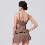 Naked Women's Tennis Dresses Sleeveless Short Cake Skirt Hollow Out Backless Gym Running Trainning Slim One Piece Sports Suit