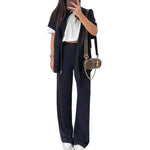 Women's Two Piece Outfit Casual Full Zip-up Short Sleeve Shirt And Wide Leg Pants Set Office Casual Lounge Tracksuit