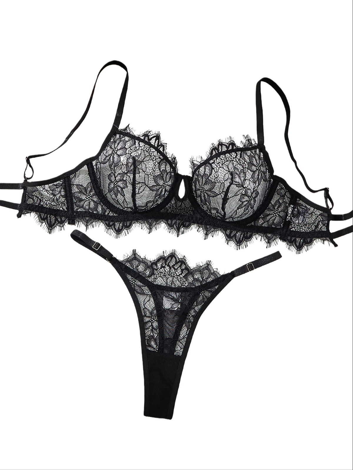 Black Lace Bra Brief Sets for Women Sexy Romantic Transparent Underwear with Flowers See through Erotic Lingerie