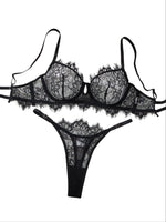 Black Lace Bra Brief Sets for Women Sexy Romantic Transparent Underwear with Flowers See through Erotic Lingerie
