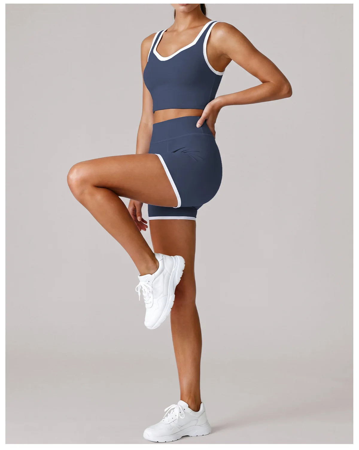 Summer Color Contrast Yoga Suit Women Shock-absorbing Sports Bra High Waist Hip Lifting Shorts Training Running Fitness Outfits