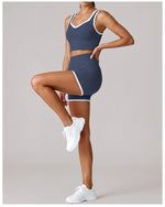 Summer Color Contrast Yoga Suit Women Shock-absorbing Sports Bra High Waist Hip Lifting Shorts Training Running Fitness Outfits