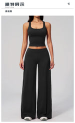 Women's Summer Two Piece Yoga Sets Slimming Sports Tank Top Lifted Buttocks High Waist Flare Pants Gym Fitness Suits Tracksuit