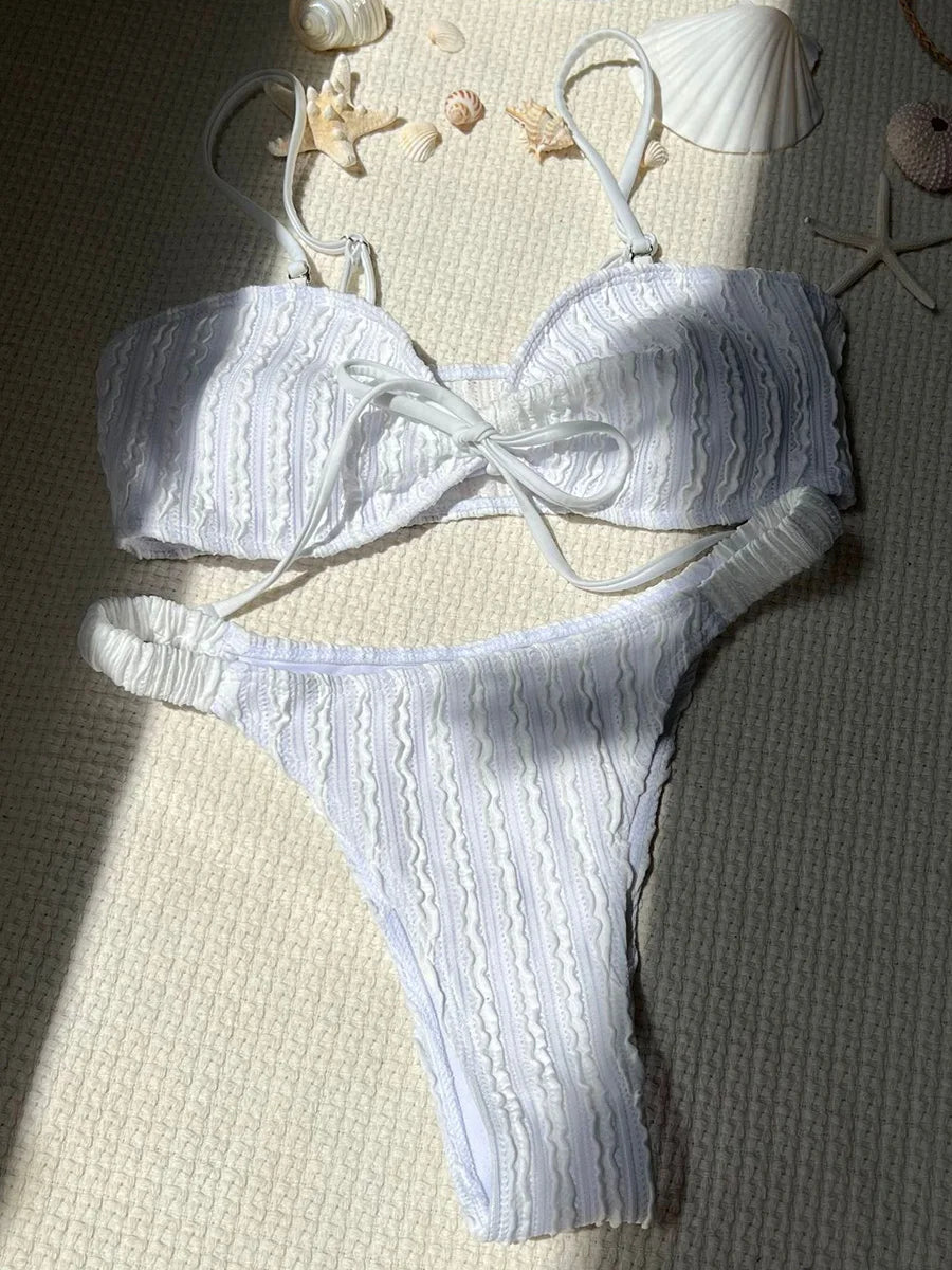 Wrinkled Crinkled Tie Knotted Bikini Women Swimwear Female Swimsuit Two-pieces Bikini Set Brazilian Bathing Suit Swim Beach Wear
