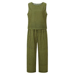Women’s 2 Piece Summer Pant Outfits Sleeveless Plaid/Stripes Print Tank Tops + Pants Set Casual Streetwear