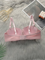 High Quality Pink Heavy Duty Lace Design Underwear Bow Daily Push Up Bra Sexy Lingerie Women With Steel RingJ1903
