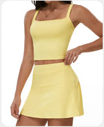 2 Piece Yoga Skirt Set Women Outdoor Neck Hanging Sports Vest High Waist Pleate A Line Skorts Fitness Suit Gym Workout Clothes